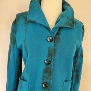 Wool Cashmere pea Coat blazer jacket Blue Green gray black tie dye small med 6 8